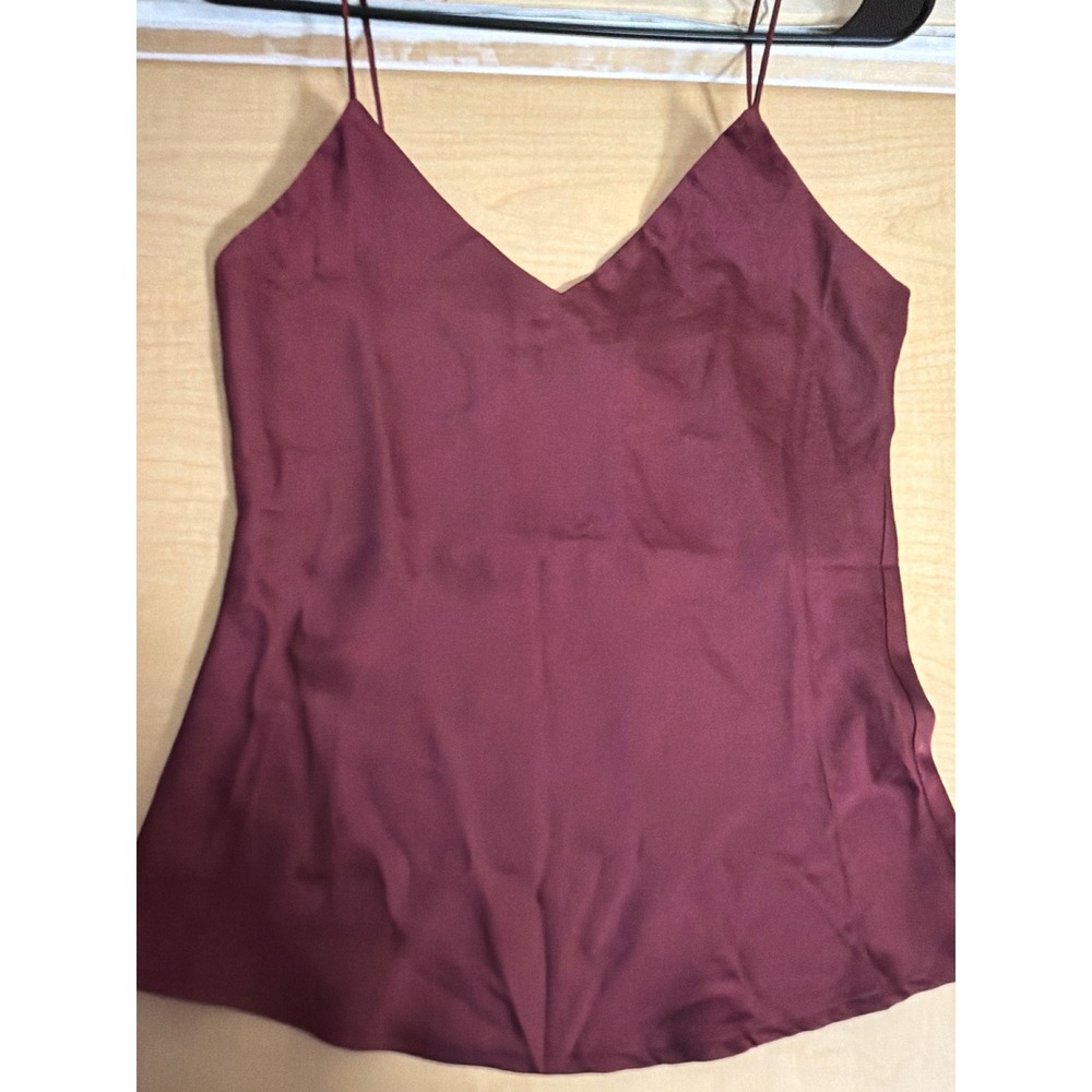 Shinestar Burgundy Satin V-Neck Spaghetti Strap Camisole Top ST4037 Small